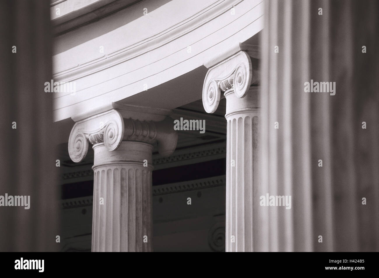 Column hall, detail, columns, b/w, Stock Photo