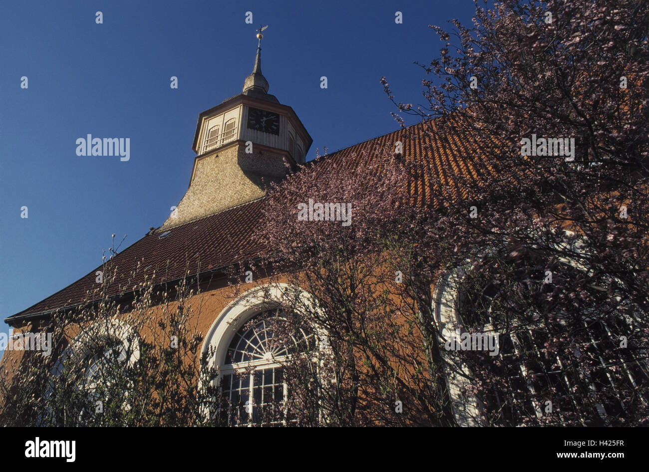 Germany, Lower Saxony, Bremervörde, town church, detail, Europe, church, parish church, church, steeple, bell tower, structure, architecture, place of interest, culture, view Stock Photo