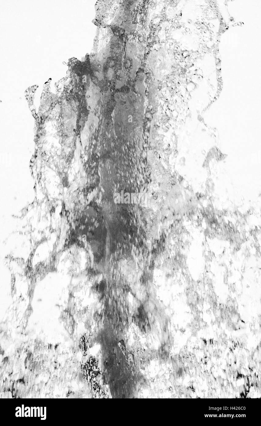 Water jet, detail, Ti5, water, jet, water drop, splash, bubble, air bubbles, freshness, cleanness, nature, naturalness, icon, conception, force, elemental force, creation Stock Photo