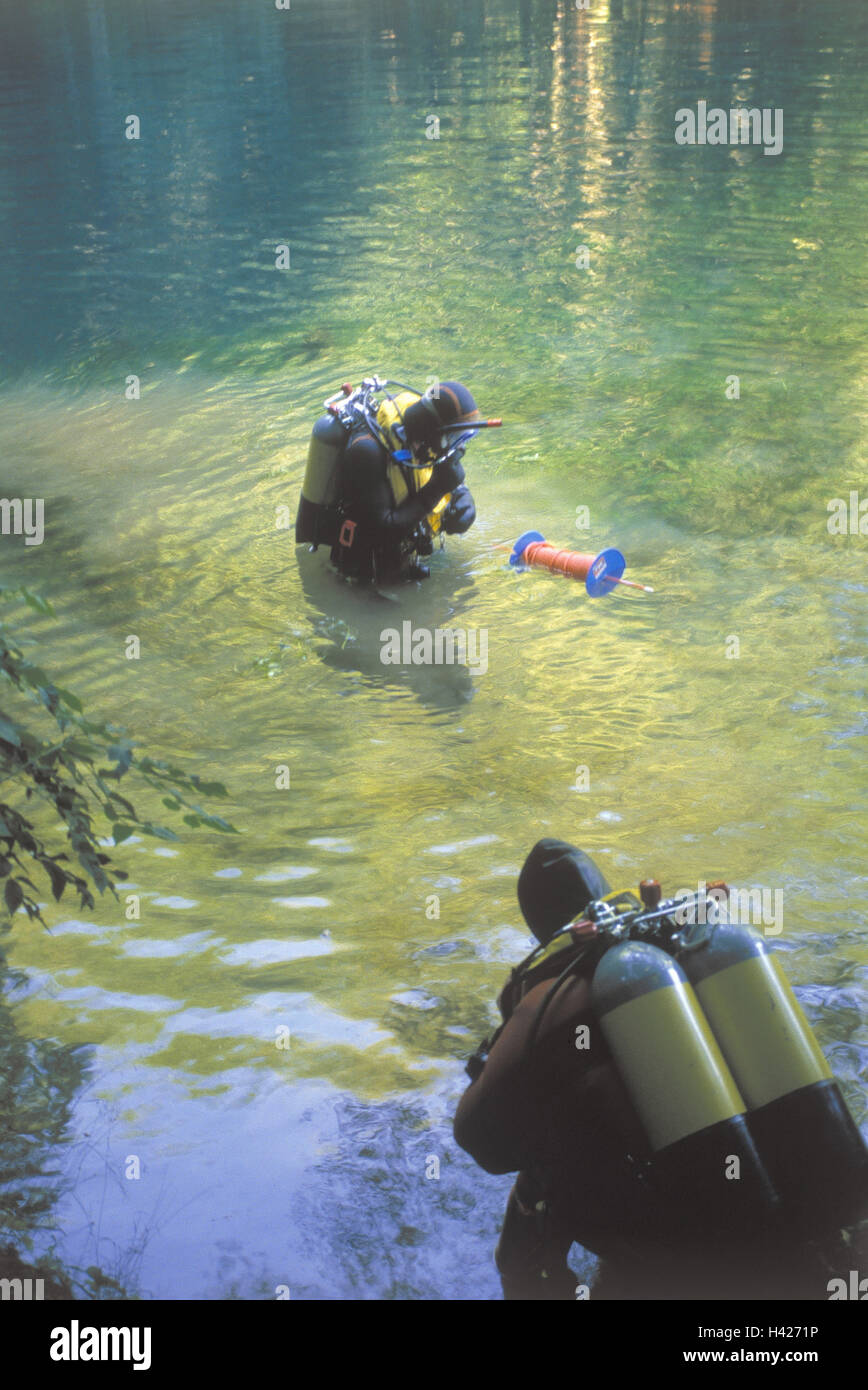 Germany, Swabian Alp, Blaubeuren, lake, blue pot, diver, Europe, Baden