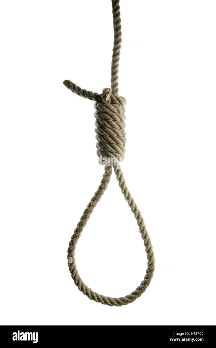 Rope, Henkersschlinge,    Gallows, dew, rope, loop, pitfall, gordischer knots, symbol, suicide, suicide, attempted suicide, hopelessness, resignation, despair, suicidal, strangulation, death, execution, free plates, studio, Stock Photo