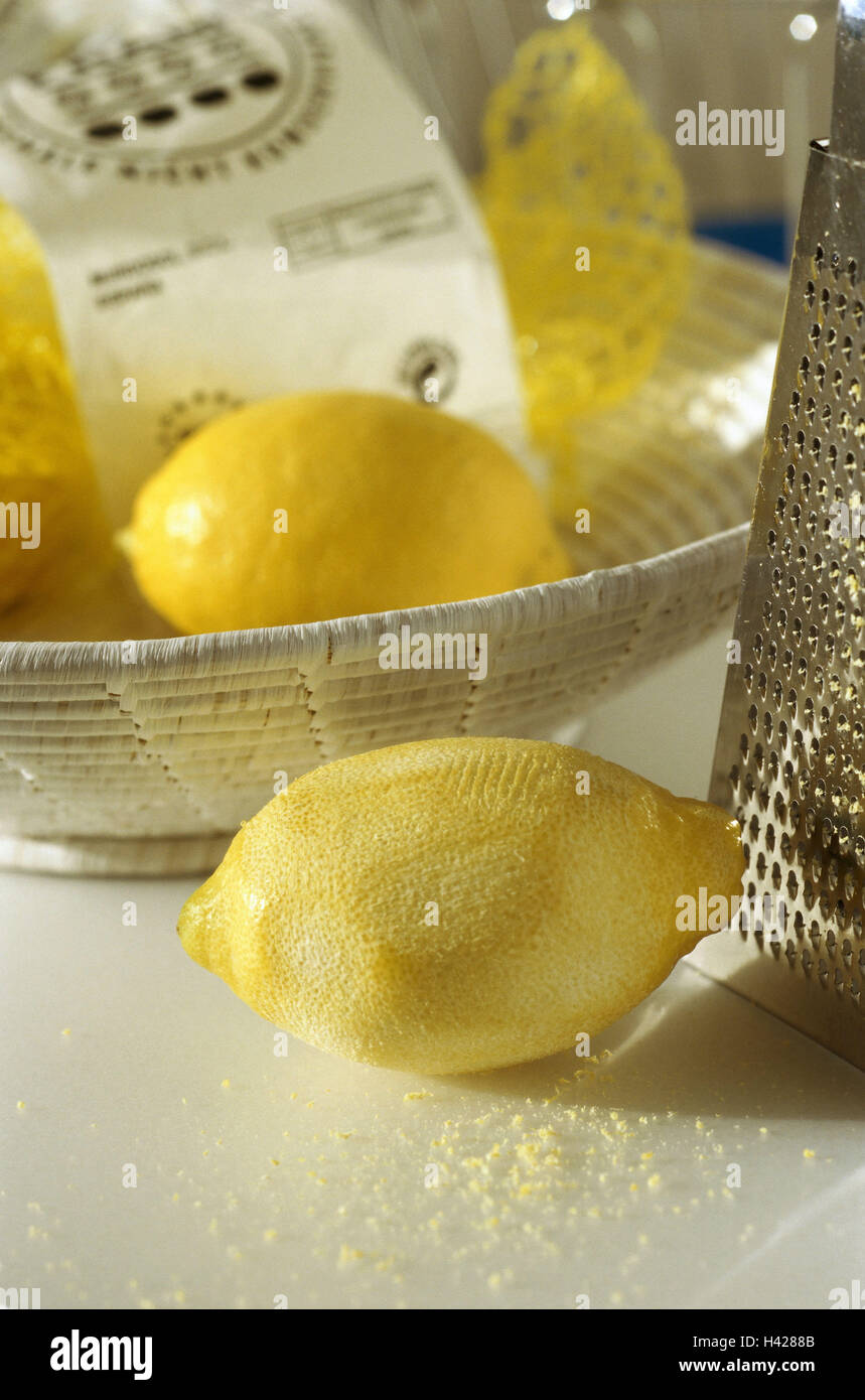 Baskets, network, lemons, grater, lemon, peel, grate, citrus fruits