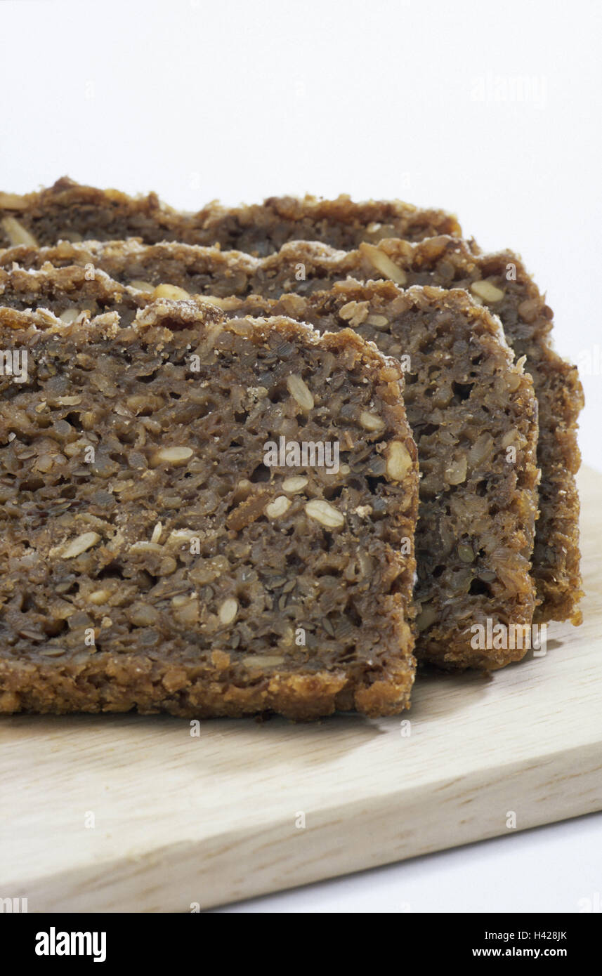 Wholemeal bread, cut open, Food, bread, grain, healthy, roughage, chopped, wholemeal product, wooden springboard, nutrition, whole foods, Stock Photo