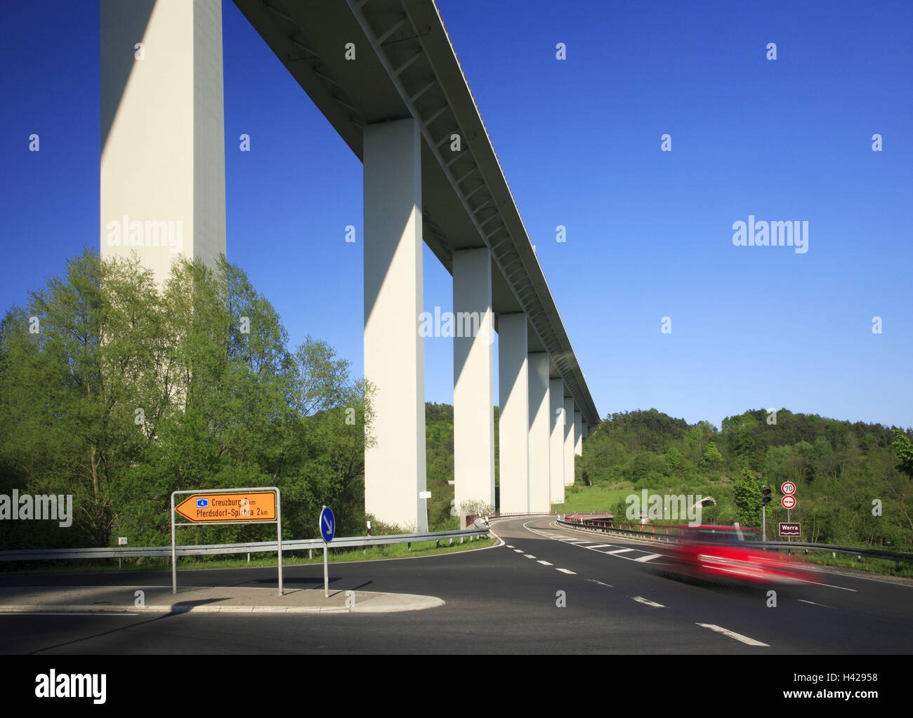 Werra bridge, Herleshausen, Autobahn A4, Thuringia, Germany, Stock Photo