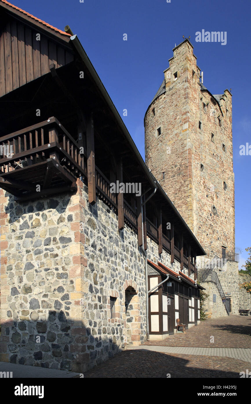 Fritzlar, city wall, grey tower, Hessen, Germany, Stock Photo