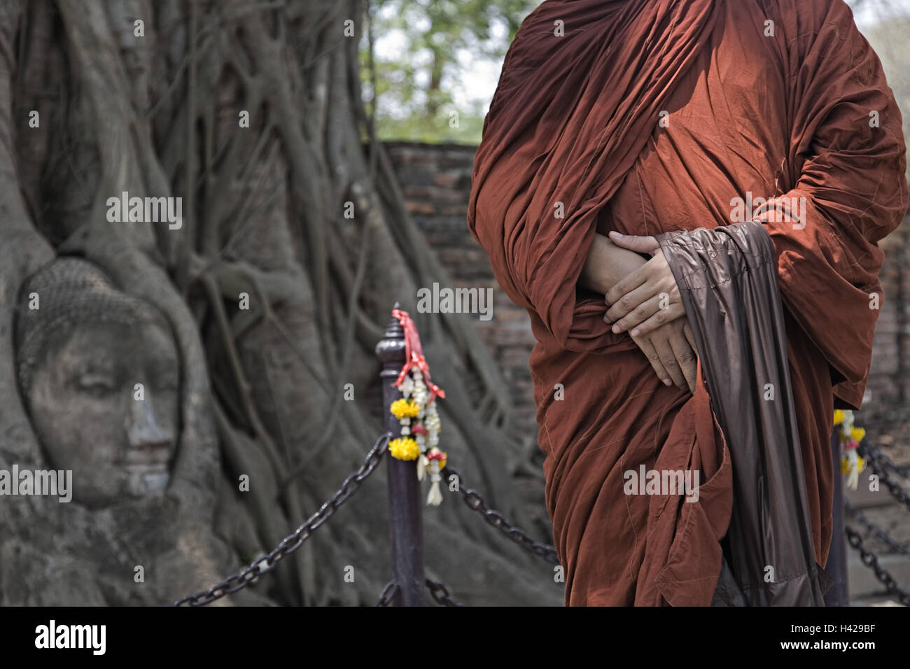 Thailand, Ayuthaya, monk, close-up, detail, Stock Photo