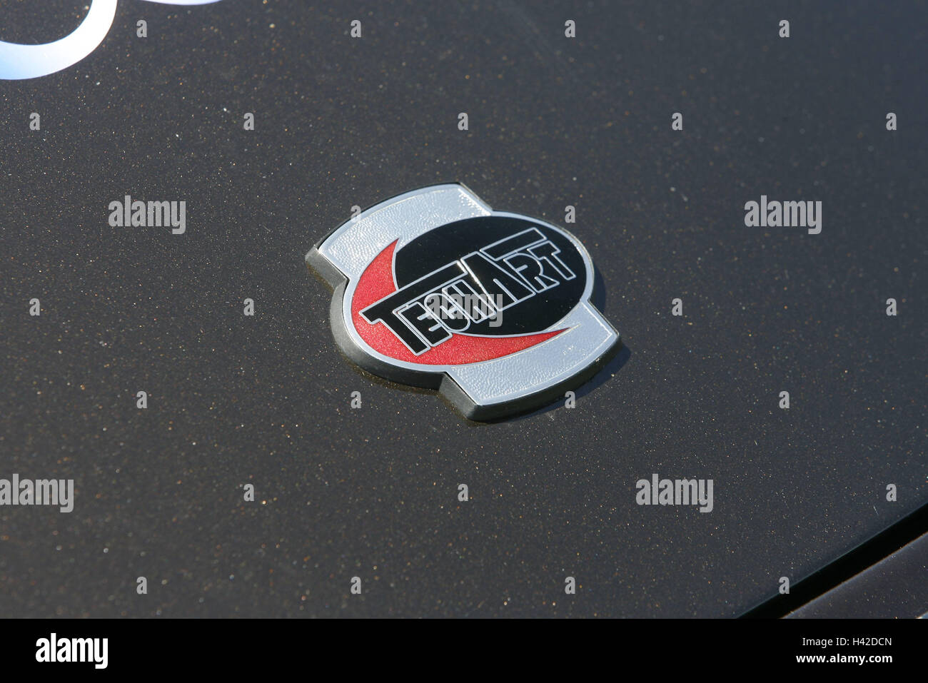 Car, bonnet, logo Techart, vehicle, anthracite, grey, paint, stroke, emblem, mood, car design, Stock Photo