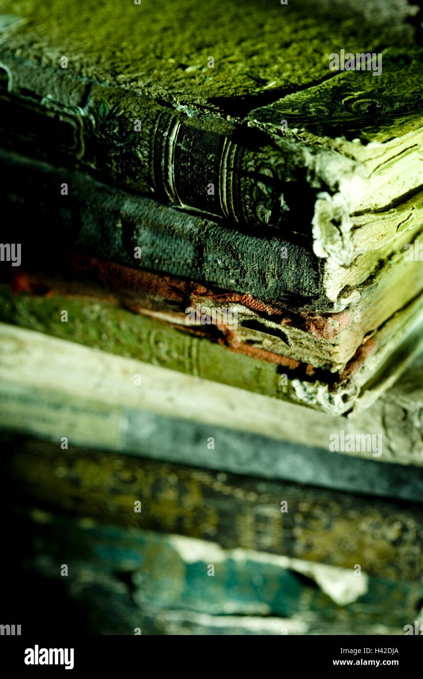 Books, old, antique, spine, damages, Stock Photo