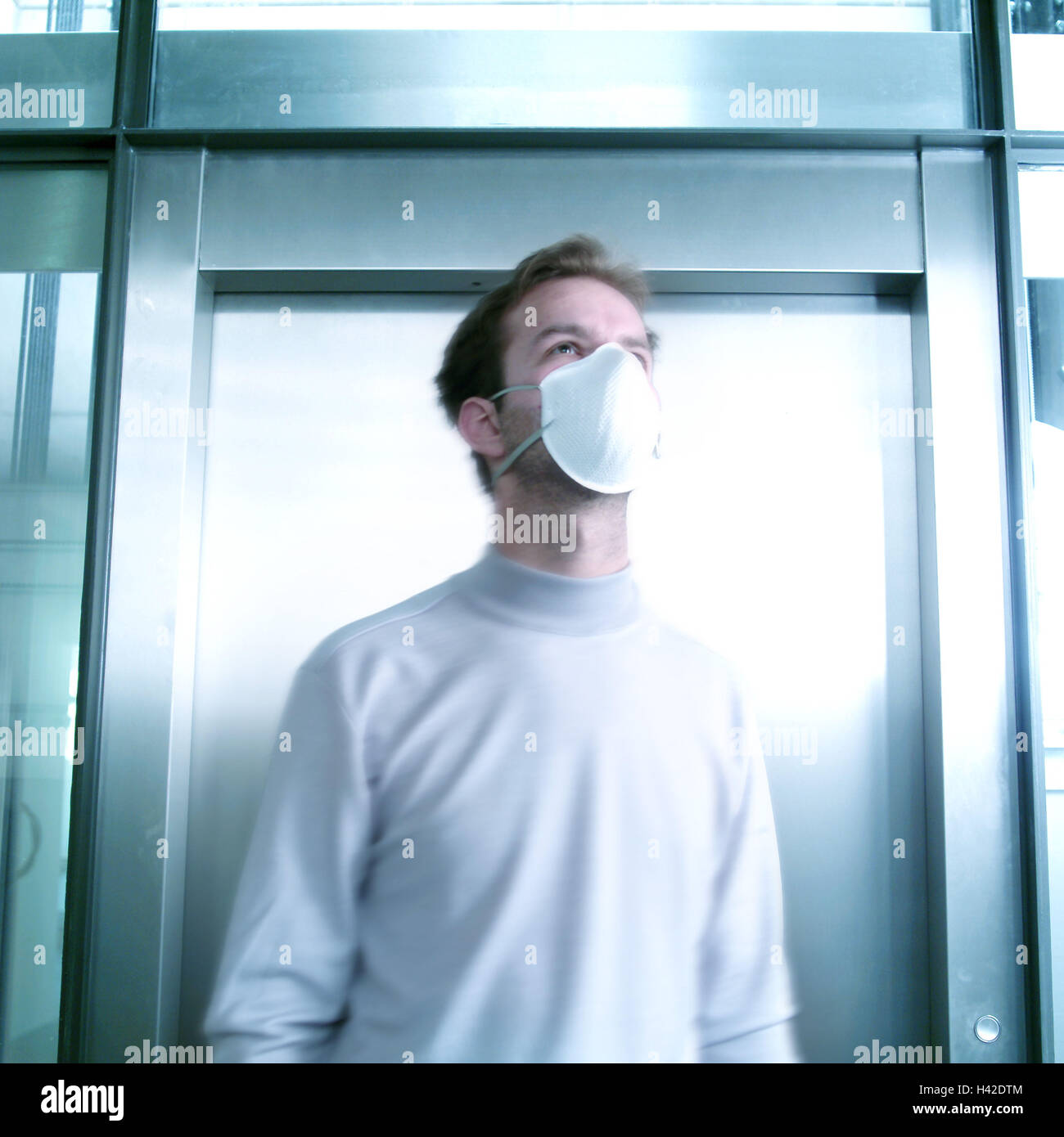 Man, mask, allergy, disease, fear, protection, defence icon, conception, allergically, risk, security, avoidance, infection, danger infection, pathogen, allergens, pollen, flower pollen, house dust, polling allergy, hypersensibility, reaction, sensibility Stock Photo