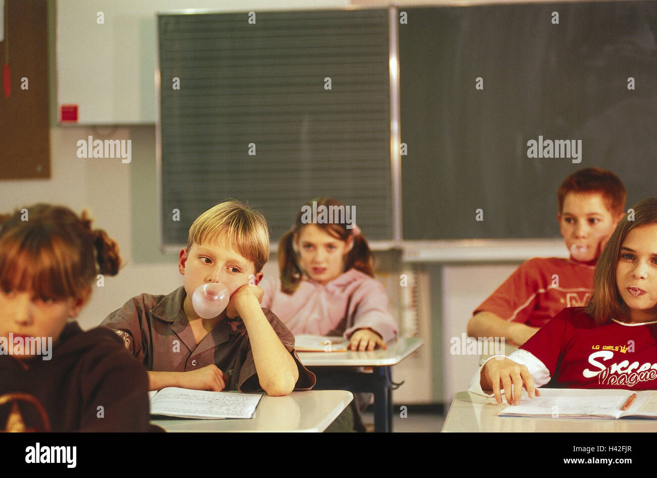 Classrooms School Desks Schoolgirls Schoolboys Bored Chewing