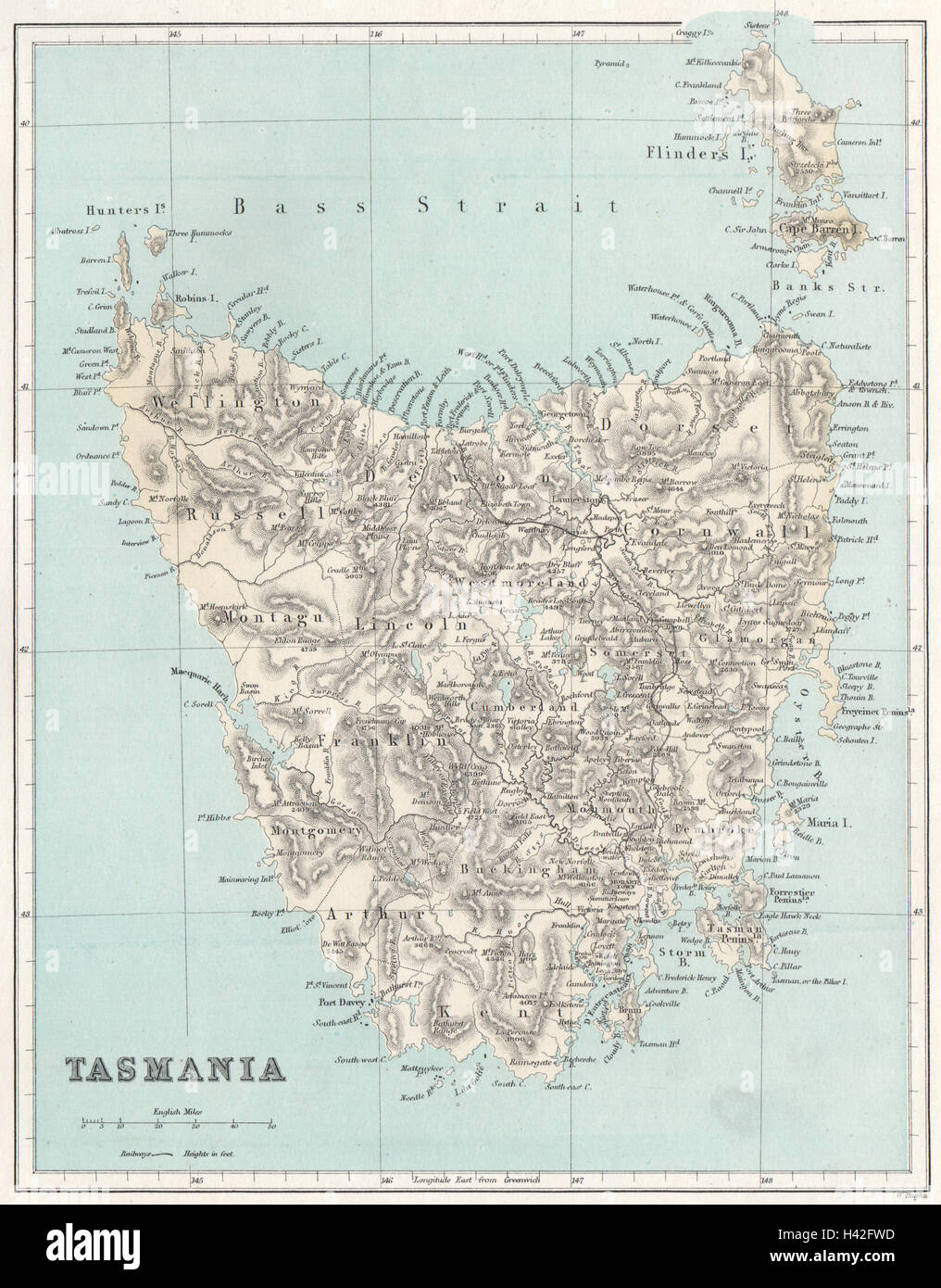 'Tasmania ', Australia. BOOTH c1874 old antique vintage map plan chart Stock Photo