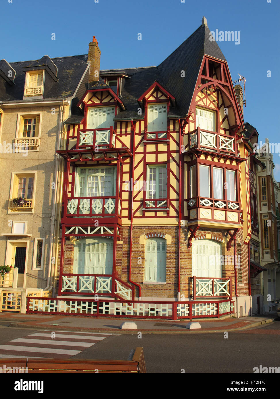 Mers-les-Bains sea front, villas Le Crepuscule and Claire de Lune, Somme, Picardie, Hauts-de-France, France Stock Photo