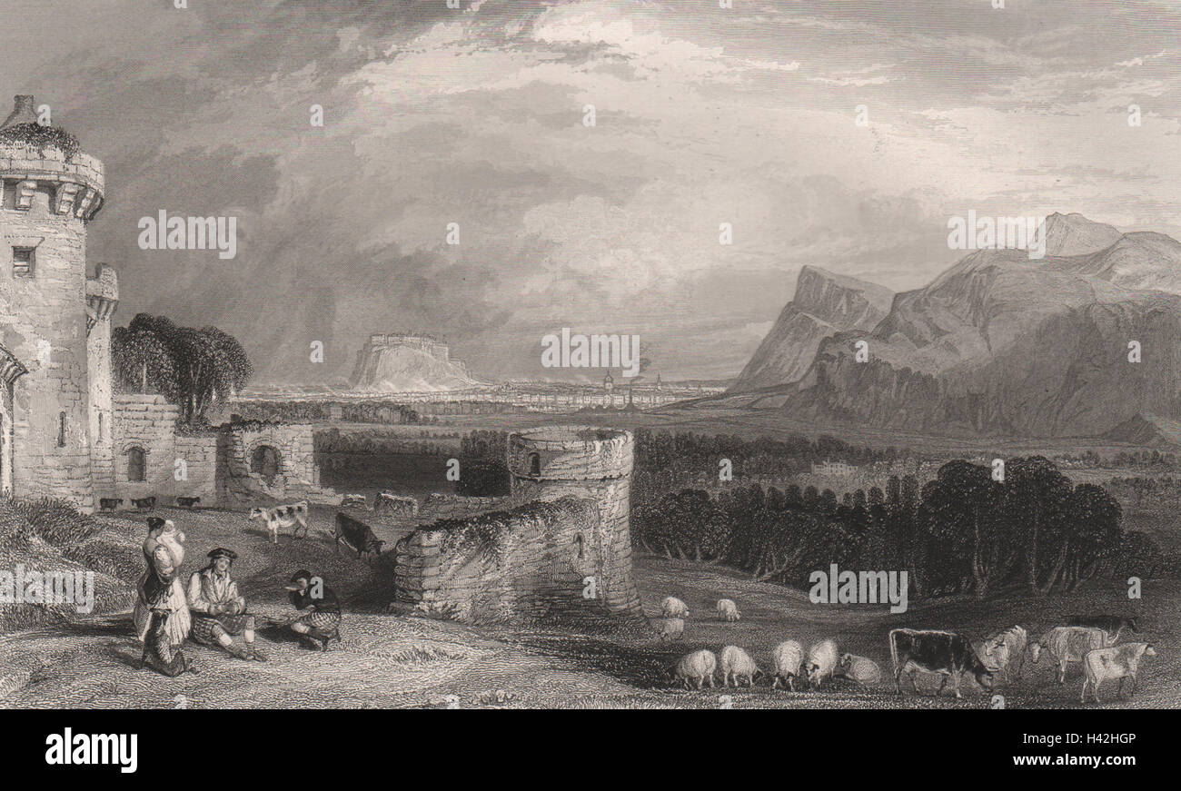 Edinburgh from Craigmillar Castle. Midlothian. Scotland. ALLOM c1840 old print Stock Photo