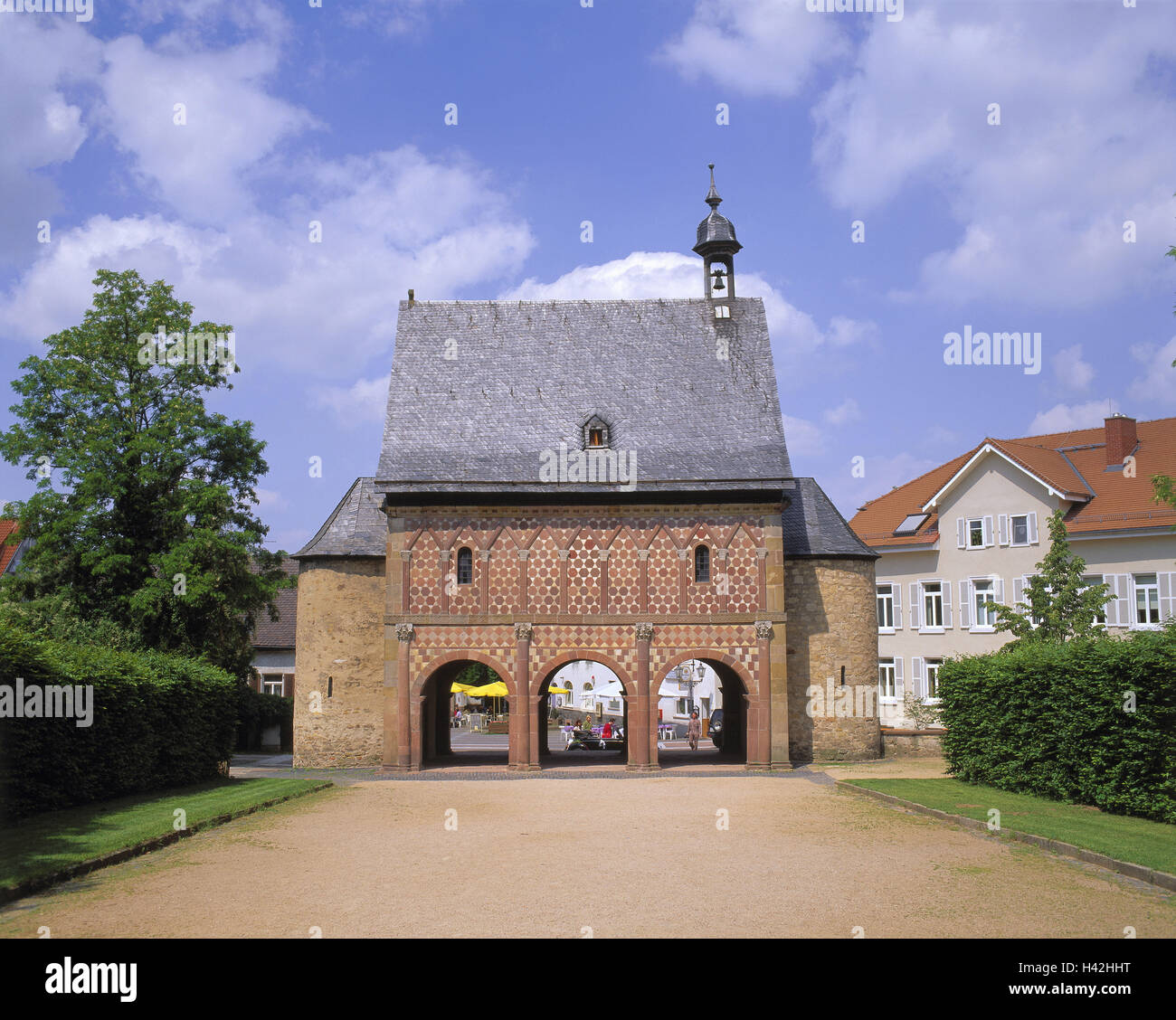 Germany, Hessen, Lorsch, king's hall, Europe, mountain road, town, goal hall, goal construction, "jewel karolingischer Renaissance", arcades, half pillars, structure, architecture, historic architectural monument, culture, place of interest, UNESCO-world cultural heritage Stock Photo