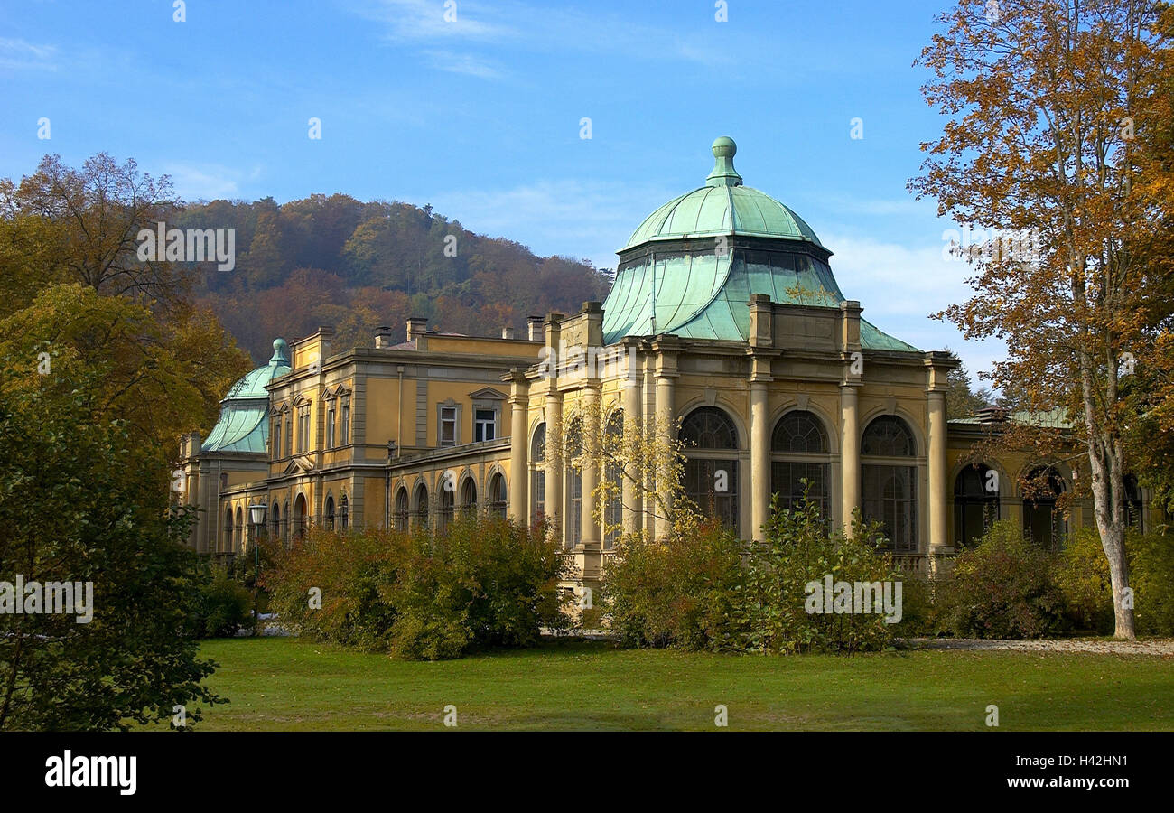 Germany, Bavaria, Bad Kissingen, Luitpoldpark, Luitpoldbad, autumn, Europe, Lower Franconia, town, cultural town, state bath, building, structure, architecture, new Renaissance, place of interest, autumnally Stock Photo