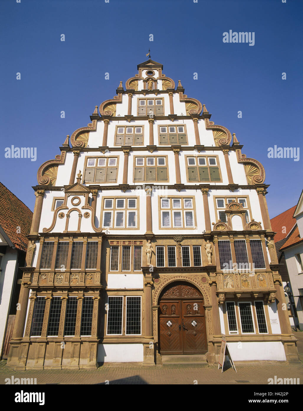 Germany, North Rhine-Westphalia, Lemgo, witch's mayor's house, Europe, street the Weser Renaissance, dysentery area, east Westphalian's lip, Hanseatic town, urban museum, town house, house facade, facade, in 1571, Weser Renaissance, architecture, architectural style, place of interest, culture, outside Stock Photo