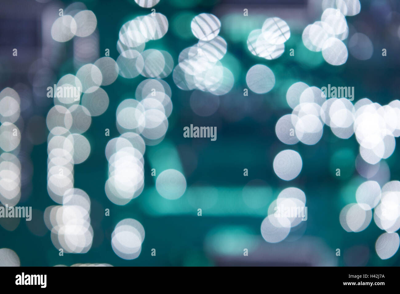 To computer board, light reflexions, extreme close-up, blur, to computer board, board, lights, around, points light, dots, electronics, glitter, green, white, technology, Stock Photo