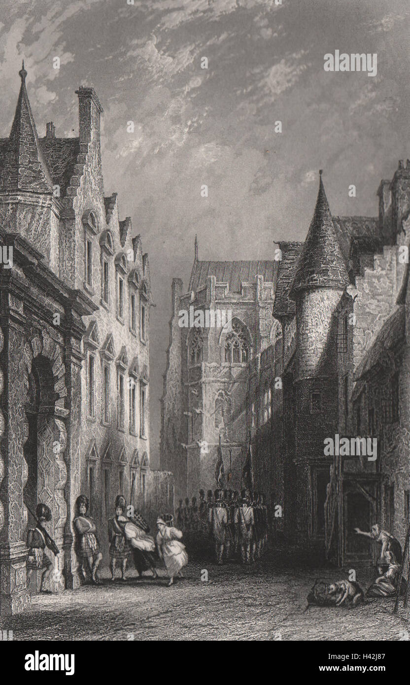 Castle Wind (Wynd), Mar's Wark and Cathedral. Stirling. Scotland. ALLOM c1840 Stock Photo