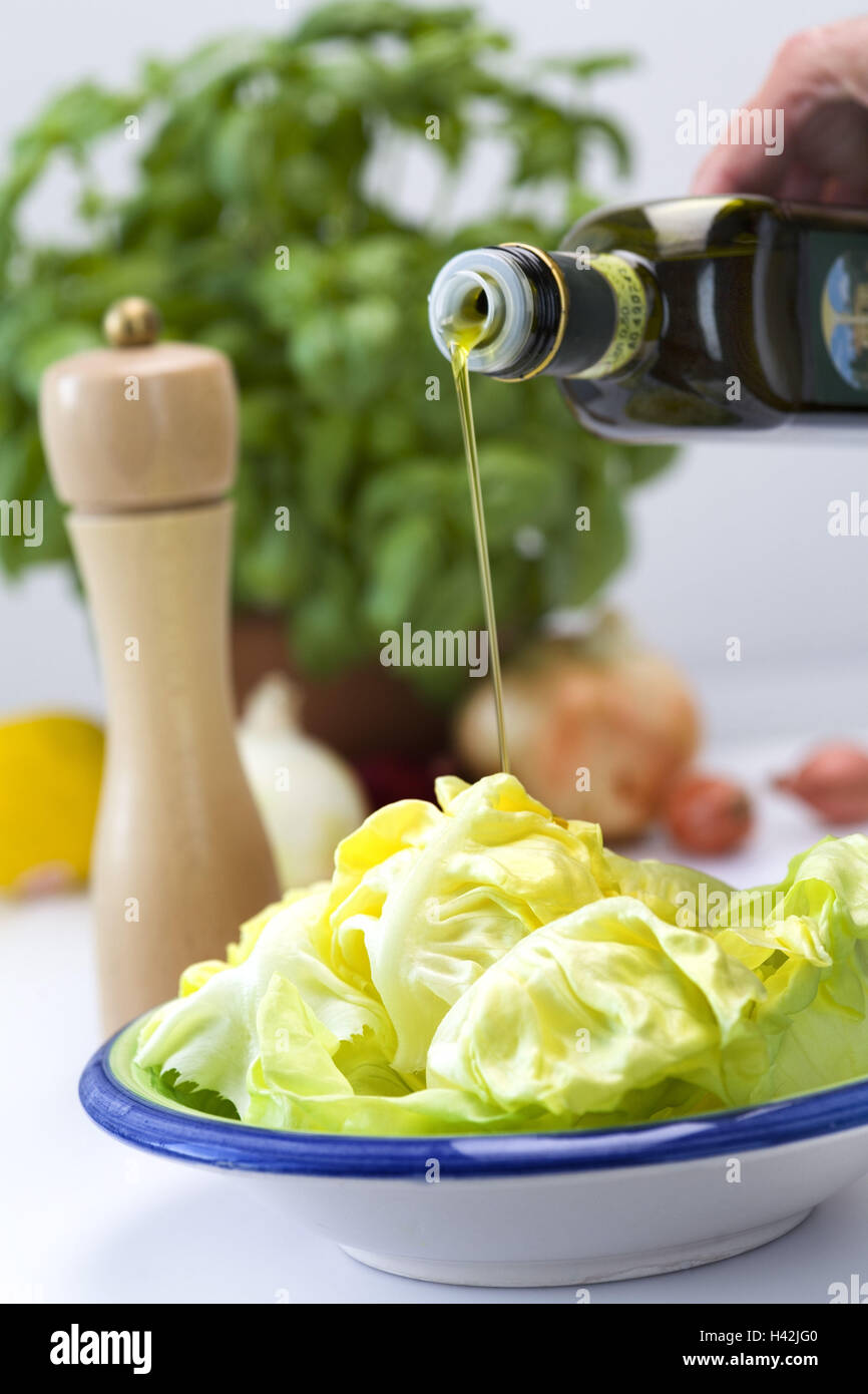 Salad plate, olive oil, Stock Photo