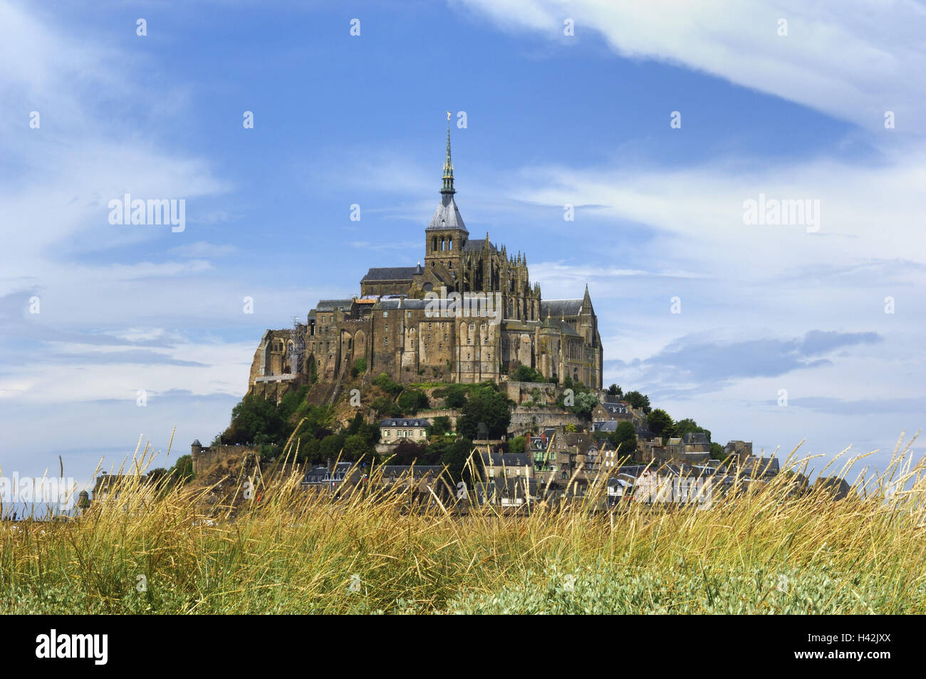 France, Normandy, coast, rock island, abbey hill, Le Mont-Saint-Michel, Stock Photo