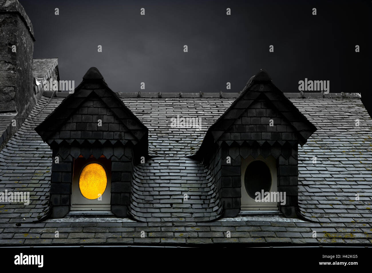 Old Town Residential House Dormers Windows Lighting M Stock