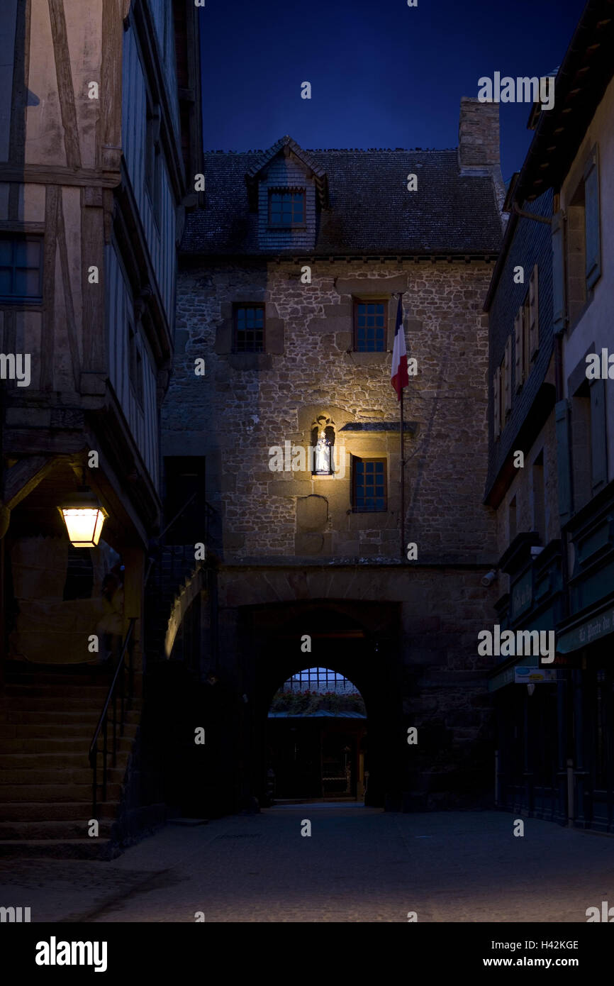 France, Normandy, Manche, Mont SaintMichel, entrance court, evening