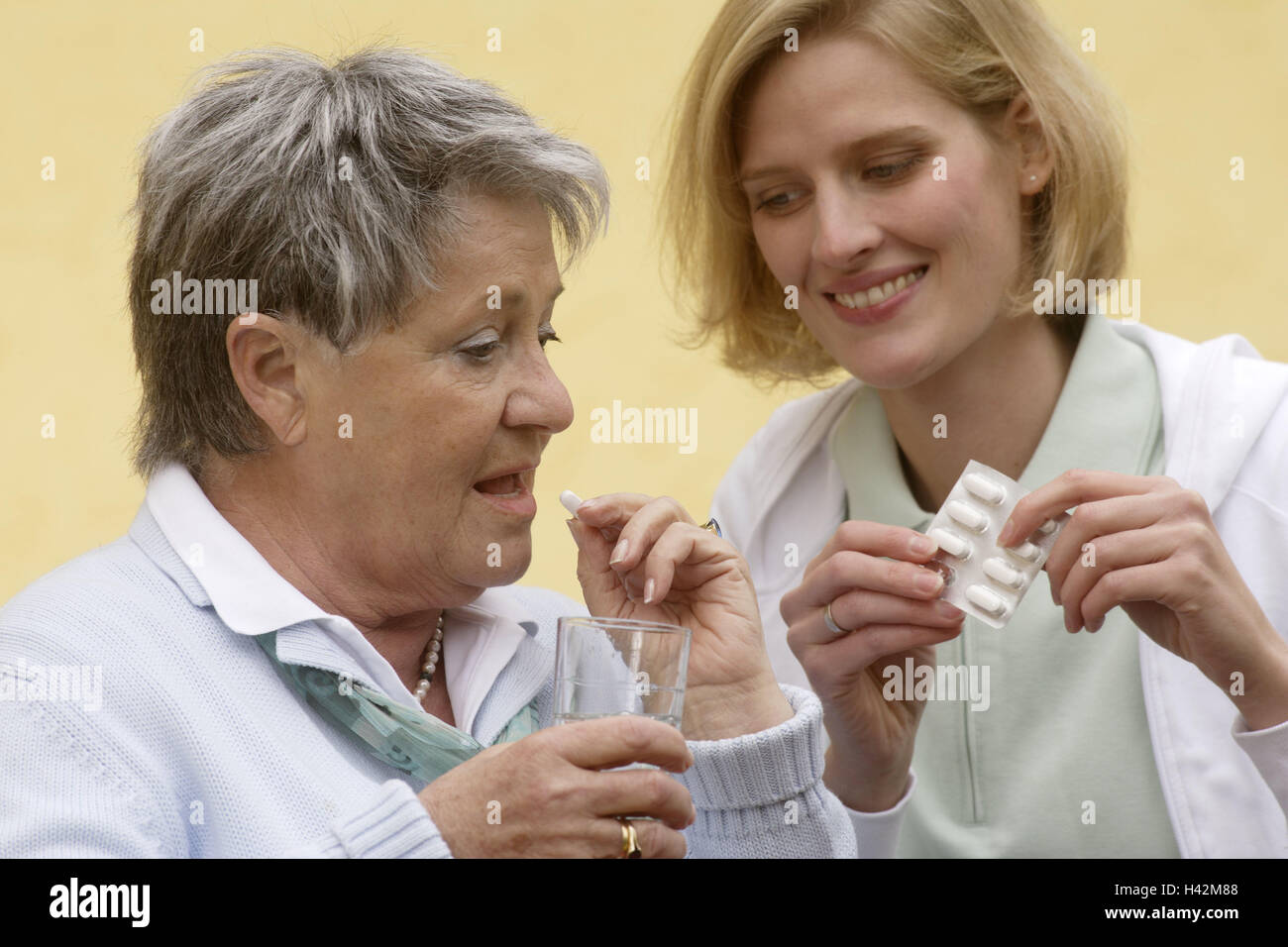 Senior Tablet Take Old Nurse Observe Portrait Senior Citizens