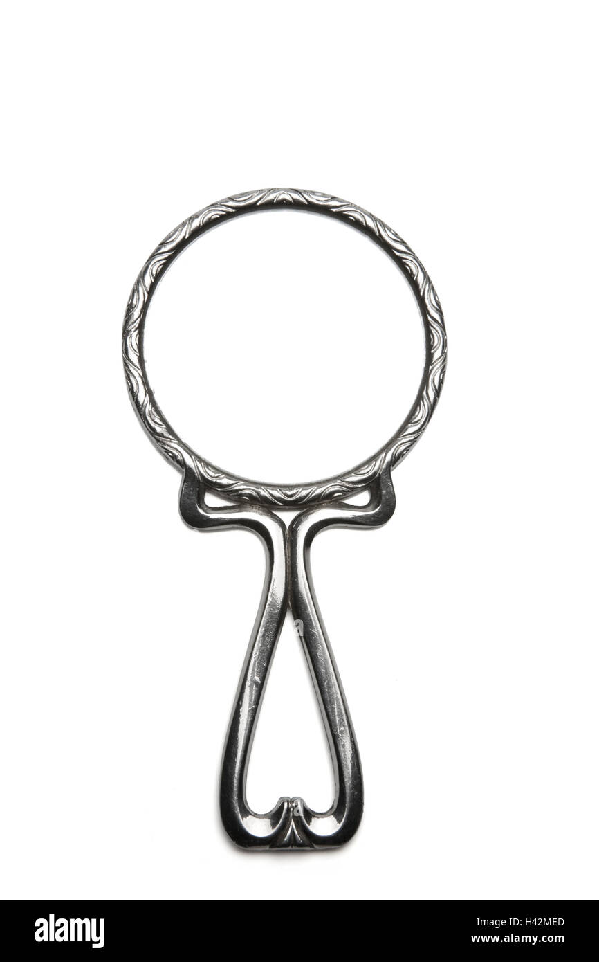 Hand mirror, silver, cut-out, Stock Photo