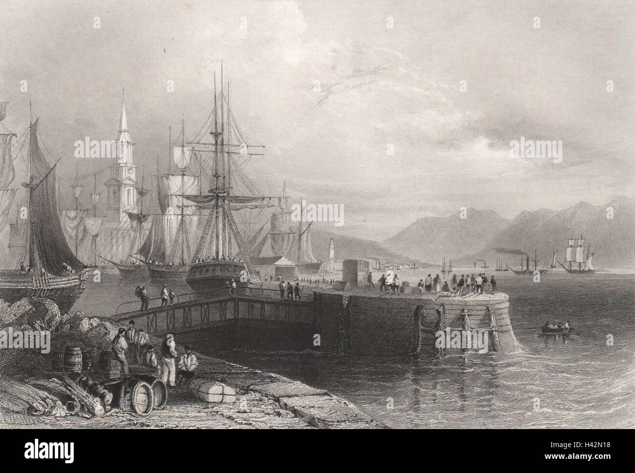 Port Glasgow, Inverclyde. Scotland. BARTLETT c1840 old antique print picture Stock Photo