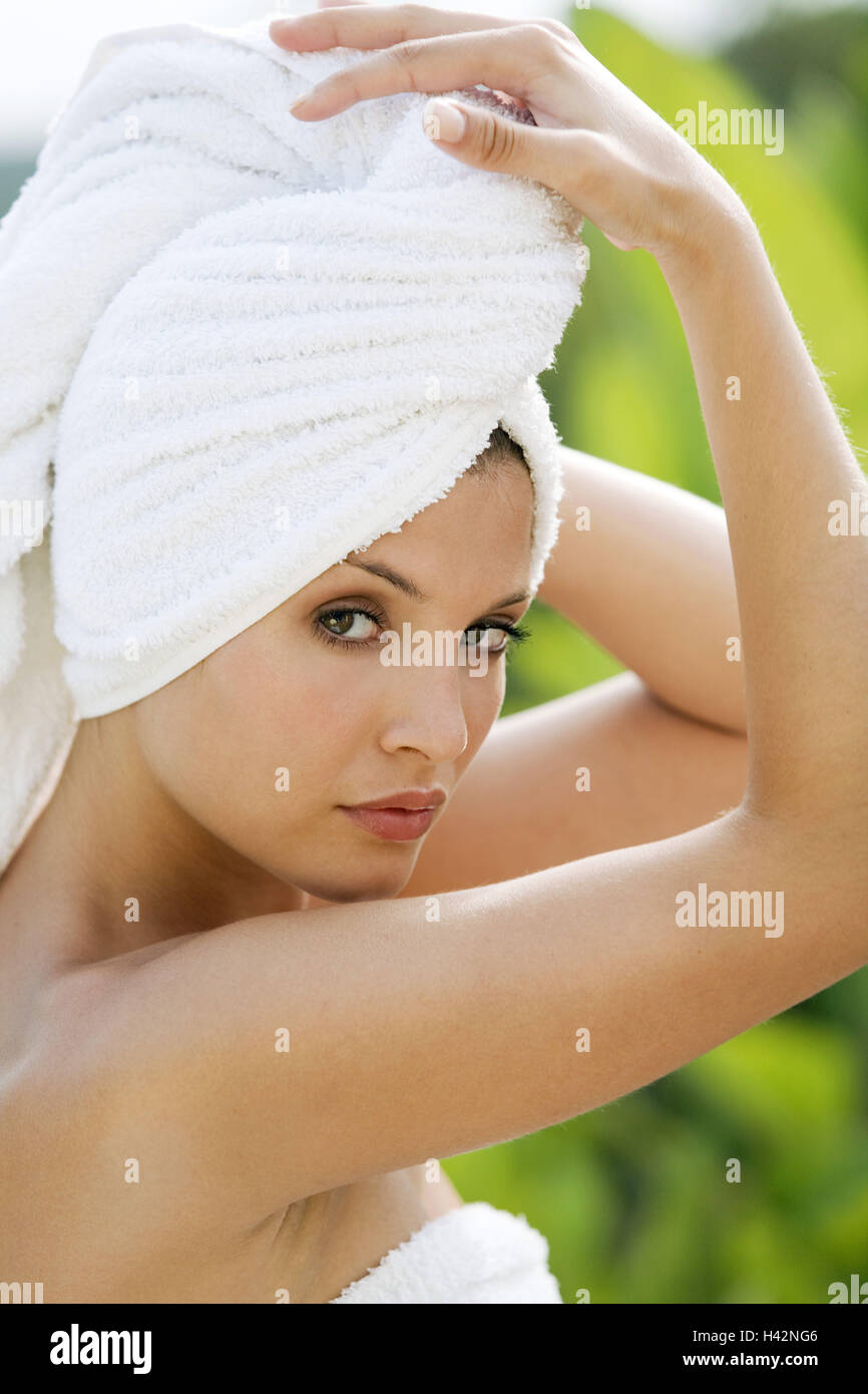 Woman, young, towel, head, portrait, Stock Photo