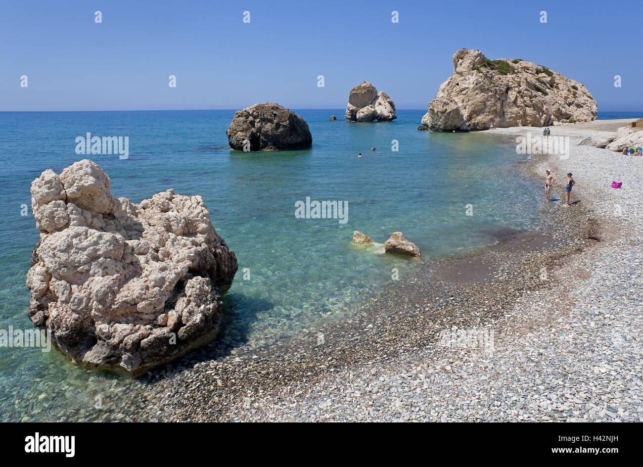 Cyprus, south coast, rock Aphrodite, gravel beach, bathers, Stock Photo