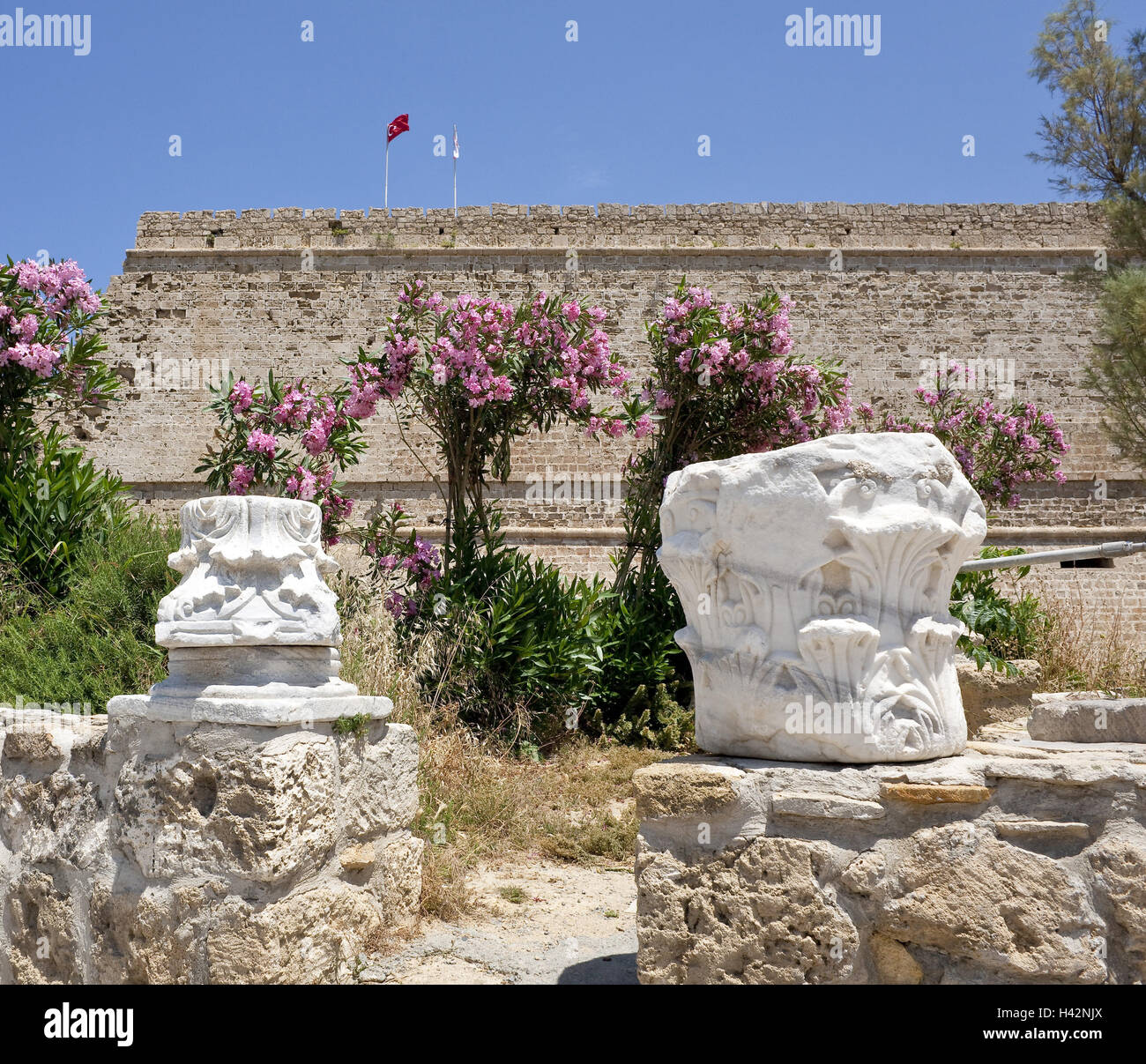 Pillar leftovers, fort, Kyrenia, Cyprus, Stock Photo
