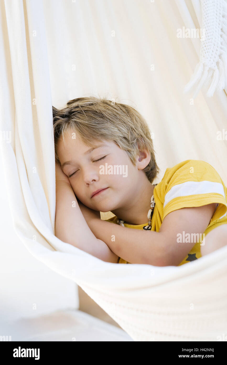 Boy, hammock, sleeping, model released, Stock Photo