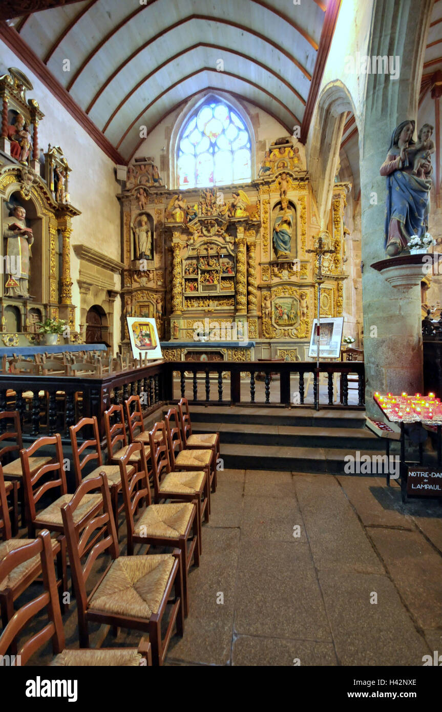 France, Brittany, Lampaul-Guimiliau, church, inside, Stock Photo