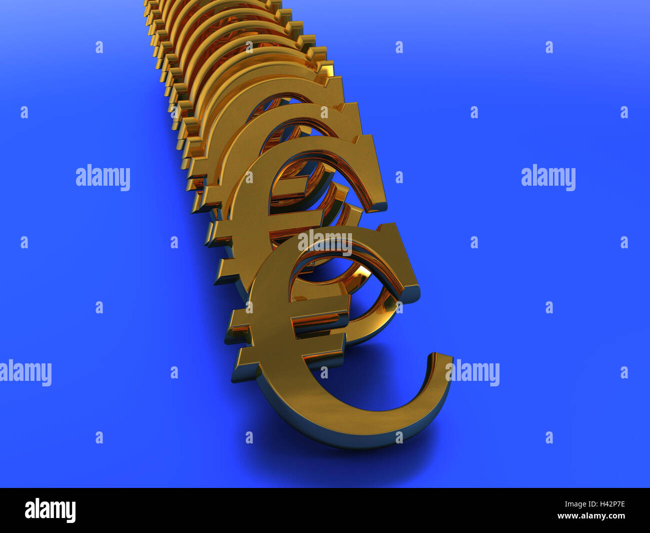 Eurocharacters, golden, several, fall down, euroicons, euro, 'dominos', fall, lie, currency, money, finances, fall, crash, exchange rate expiration, chain reaction, domino effect, economy, cash value, gilds, cut out, Stock Photo