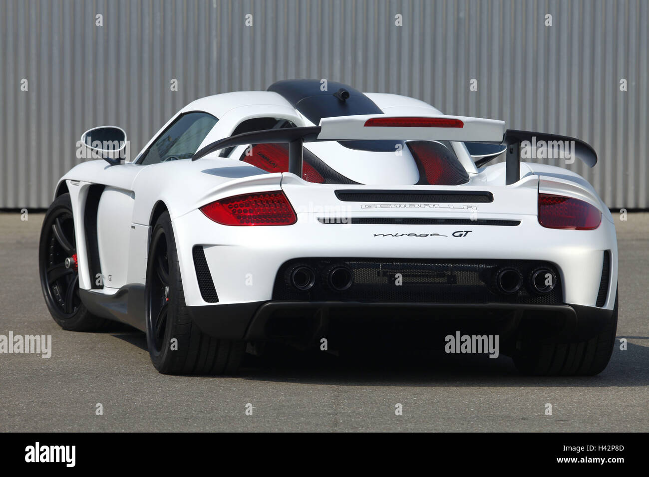 Porsche, Gemballa Mirage GT white, aslant from the back, no property release, Stock Photo