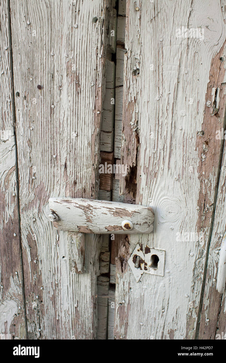 France, Hitting Provence, La Palude, door, lock, old, input, wooden, varnish, latch, key hole, the South France, goal, door, Türe, Verdon, scroll, closed, rotten, obstructs, peel off, Stock Photo