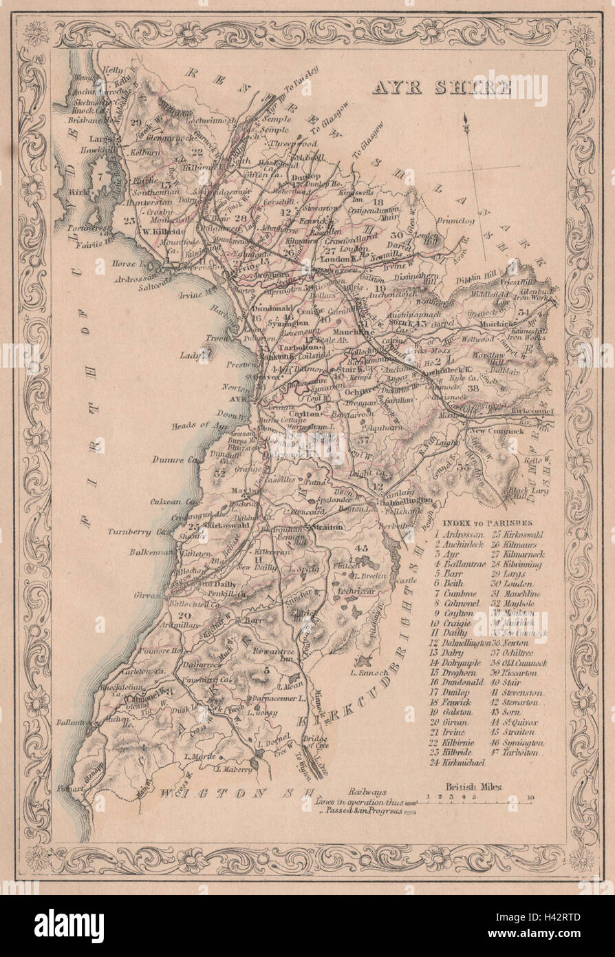 Decorative antique county map of Ayrshire, Scotland. FULLARTON 1868 old