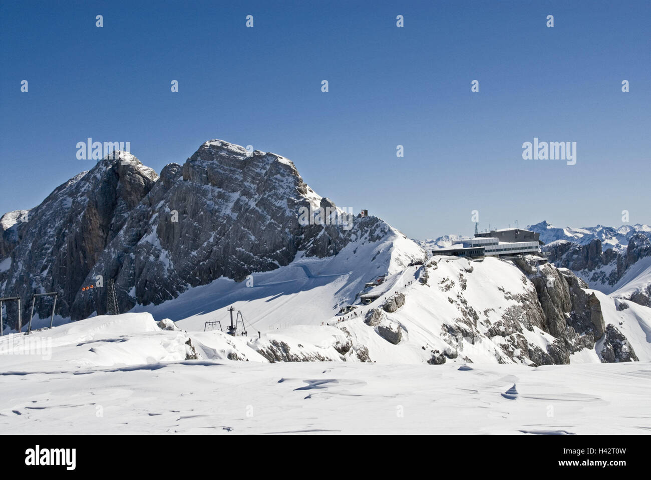 Austria, Styria, Ramsau in the roof stone, top terminal, scenery, winter, winter scenery, UNESCO-world nature heir, UNESCO-world cultural heritage, nature, mountains, summit, mountain, station, cable car station, Stock Photo