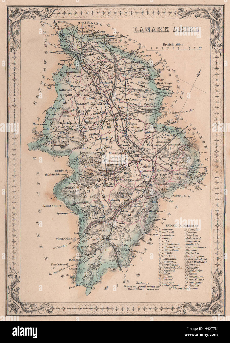 Decorative Antique County Map Of Lanarkshire Scotland FULLARTON 1868   Decorative Antique County Map Of Lanarkshire Scotland Fullarton 1868 H42T7N 