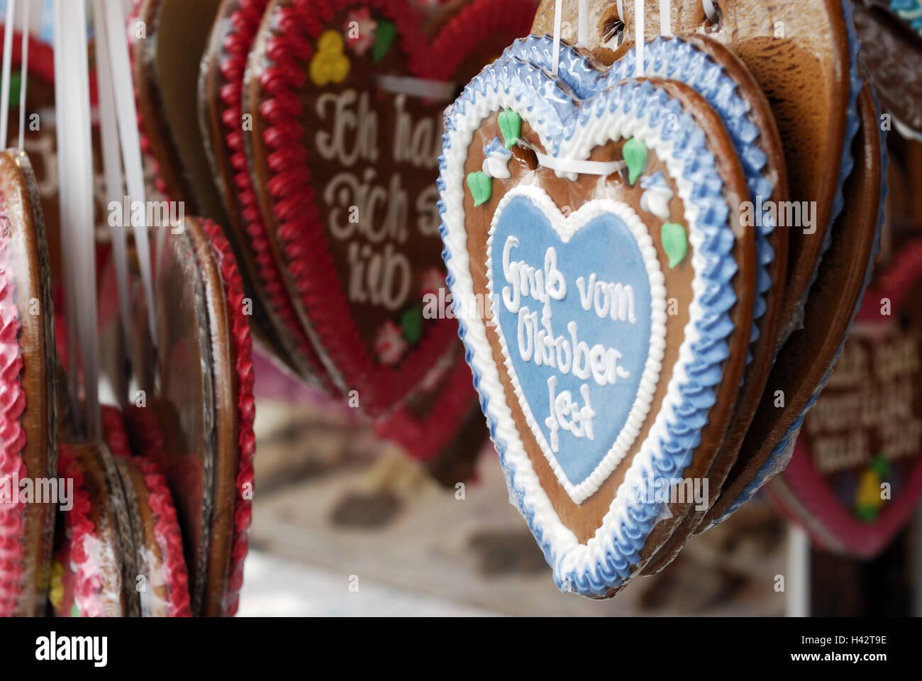Gingerbread heart, greeting from the October feast, icing, stroke, cord, October feast, Munich, Bavarians, Germany, Stock Photo