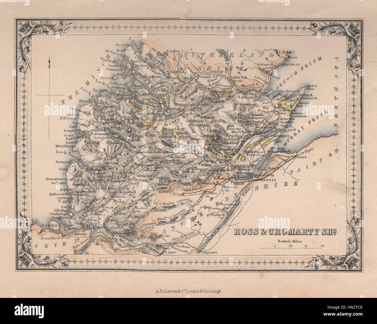 Decorative antique county map of Ross-shire & Cromartyshire. FULLARTON 1868 Stock Photo