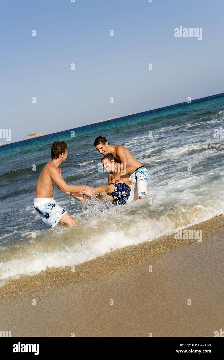 Young persons, sea, beach, play, melted, Stock Photo