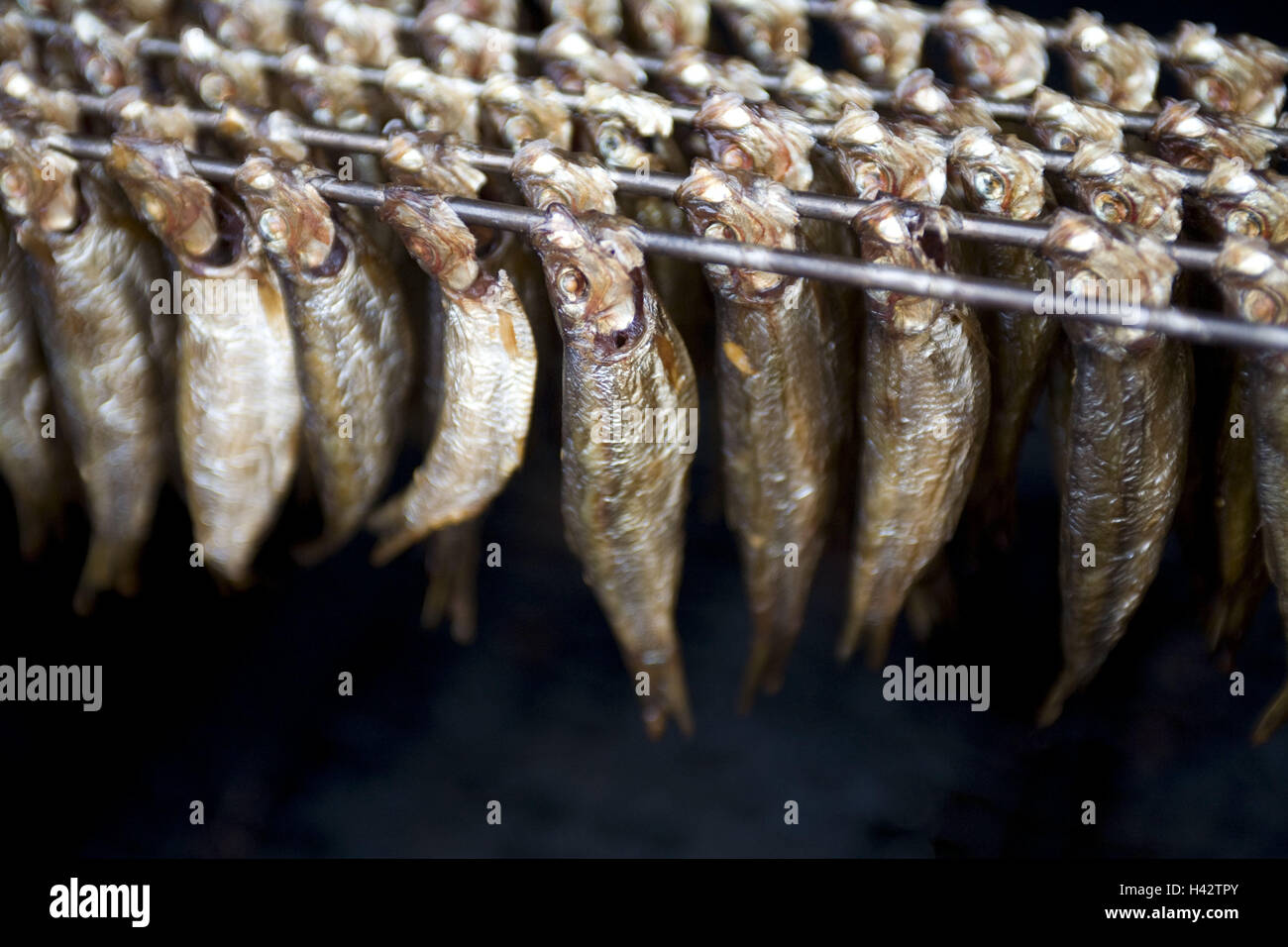 Smoked fish, smoke house, smoked kiln, iron rods, fish, food fish, hang
