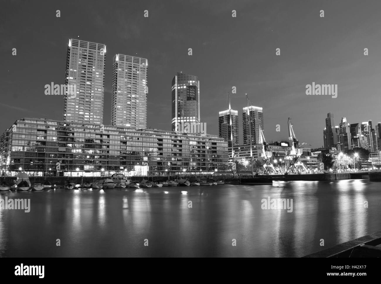Buenos Aires - December 2, 2015: Night view of Puerto Madero, Buenos Aires, Argentina. Clear blue sky, on Buenos Aires, Argentin Stock Photo