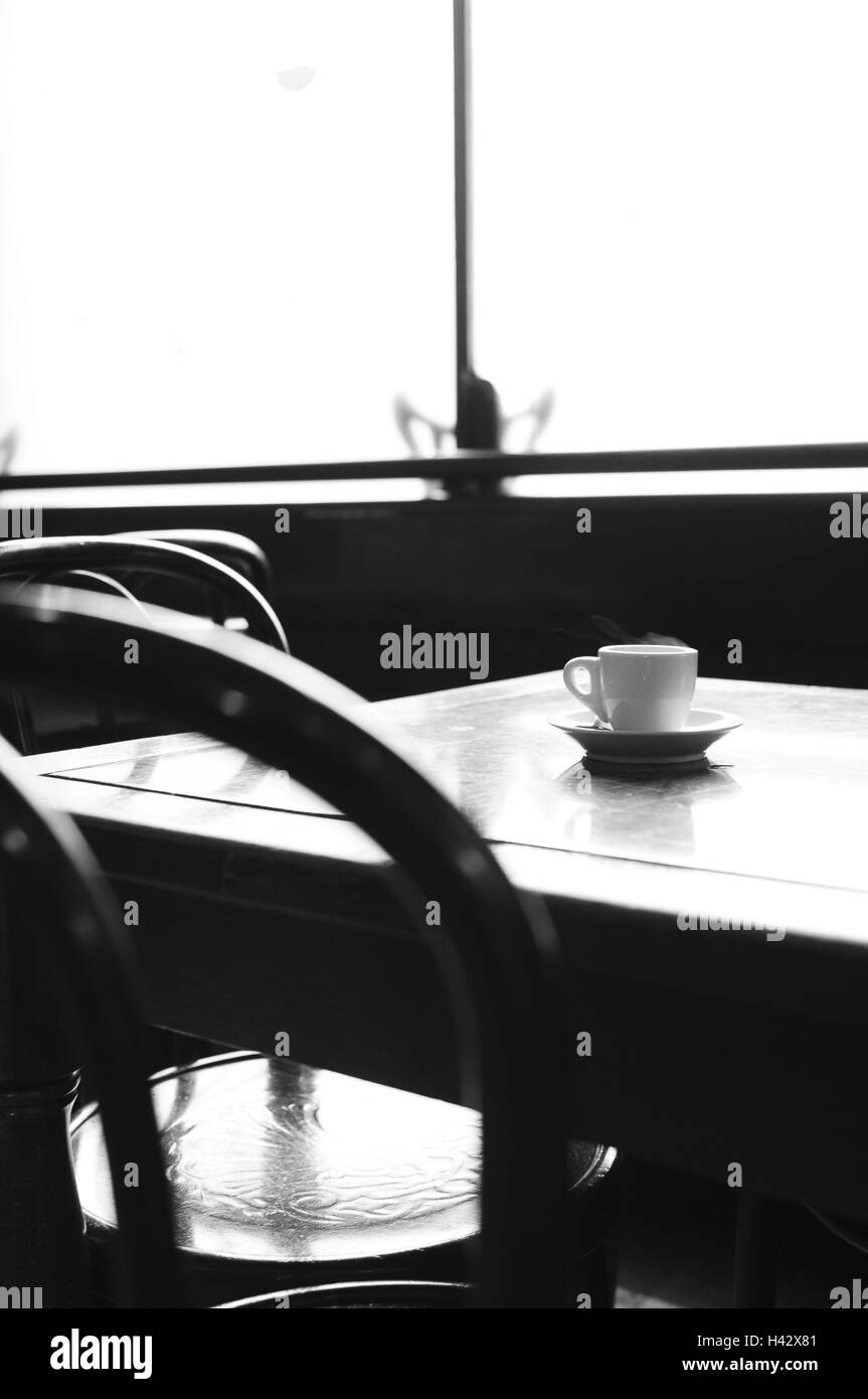 Cafe, table, cup, s/w, Stock Photo