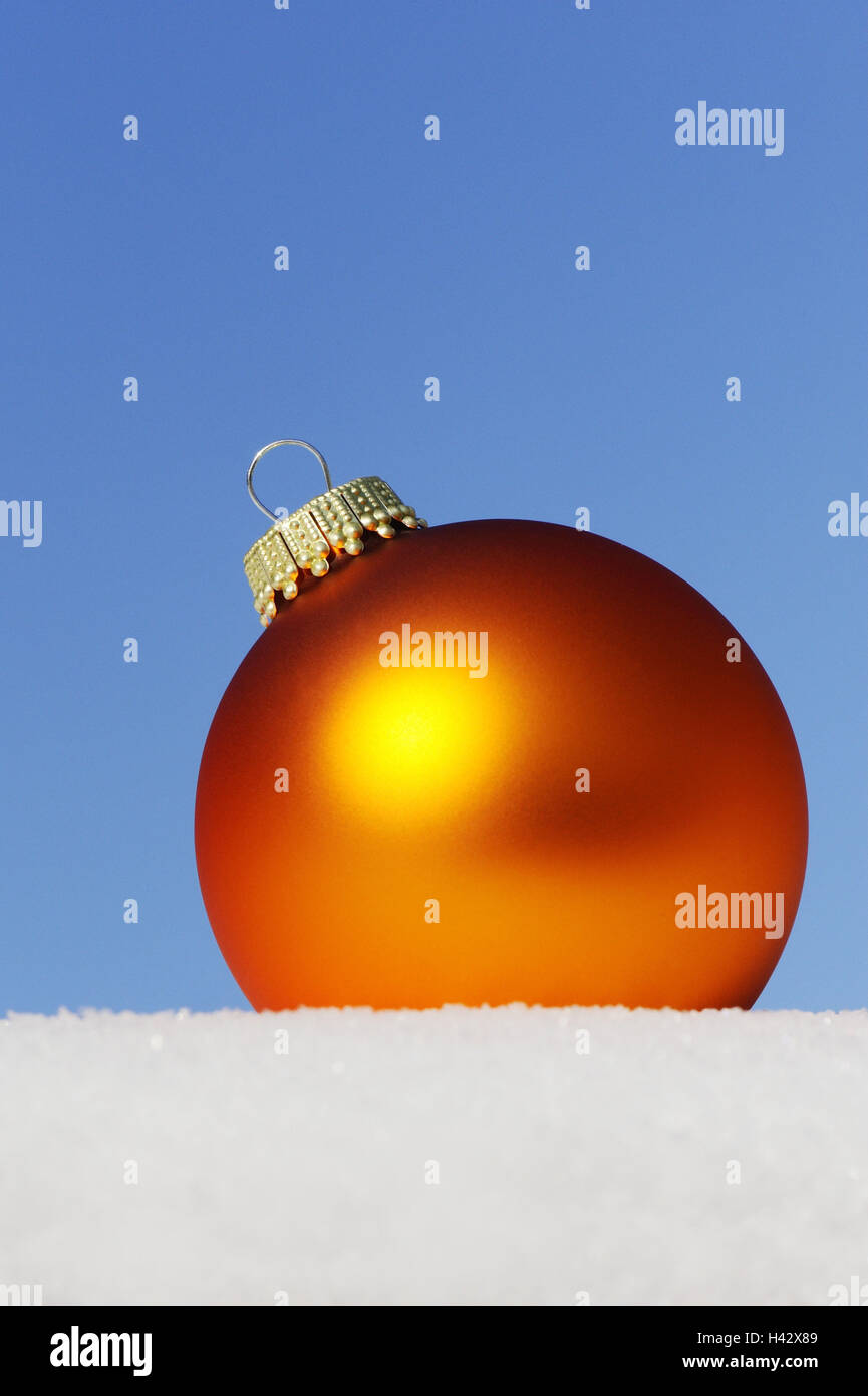 Christmas tree sphere, orange, snow, heaven, Stock Photo