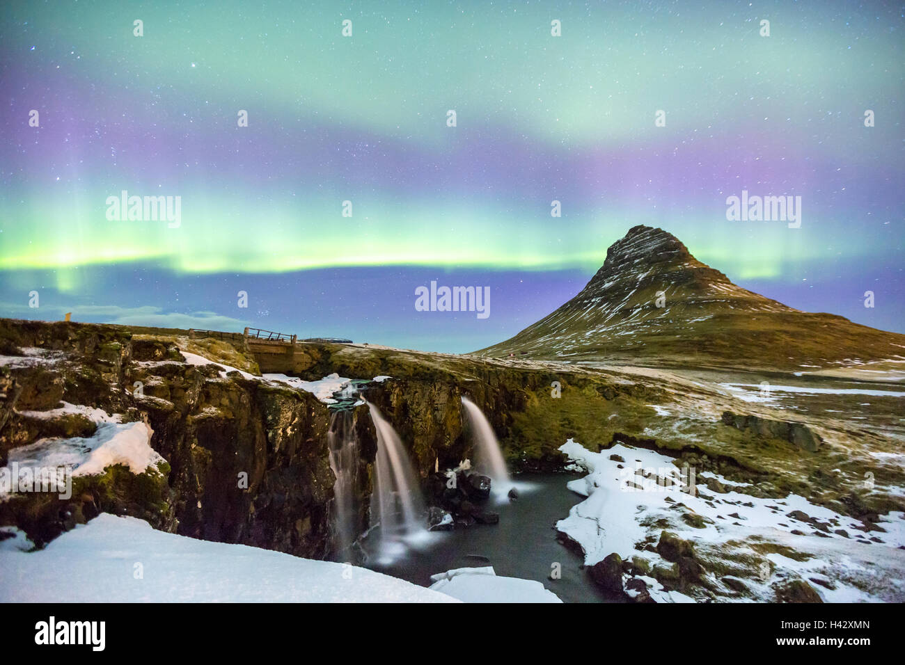The Northern Light Aurora borealis at Kirkjufell Iceland Stock Photo ...