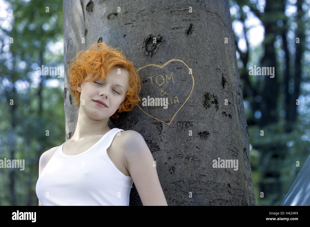 Wood Tree Name Heart Carved Woman Eyes Closed Portrait