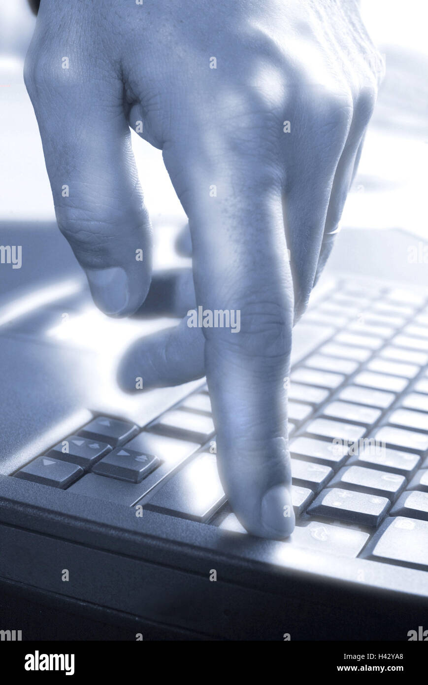 Laptop, hand, finger, Return button, press, b/w, notebook computer